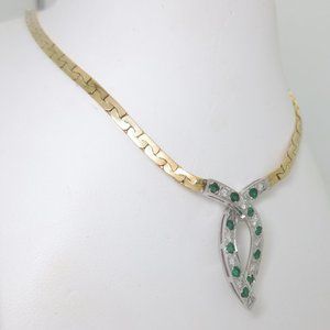 14K Gold Natural Emerald & Diamond Necklace